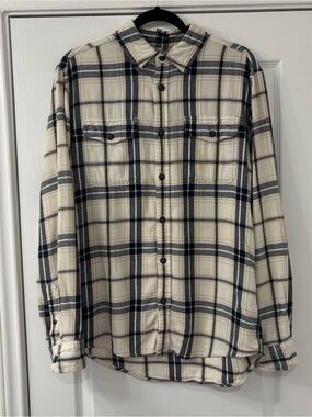 Sonoma Navy and Cream Plaid Button-Up Shirt